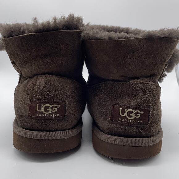 UGG Mini Bailey Button Ankle Boots Booties Chocolate Brown Size 4 - Picture 8 of 12